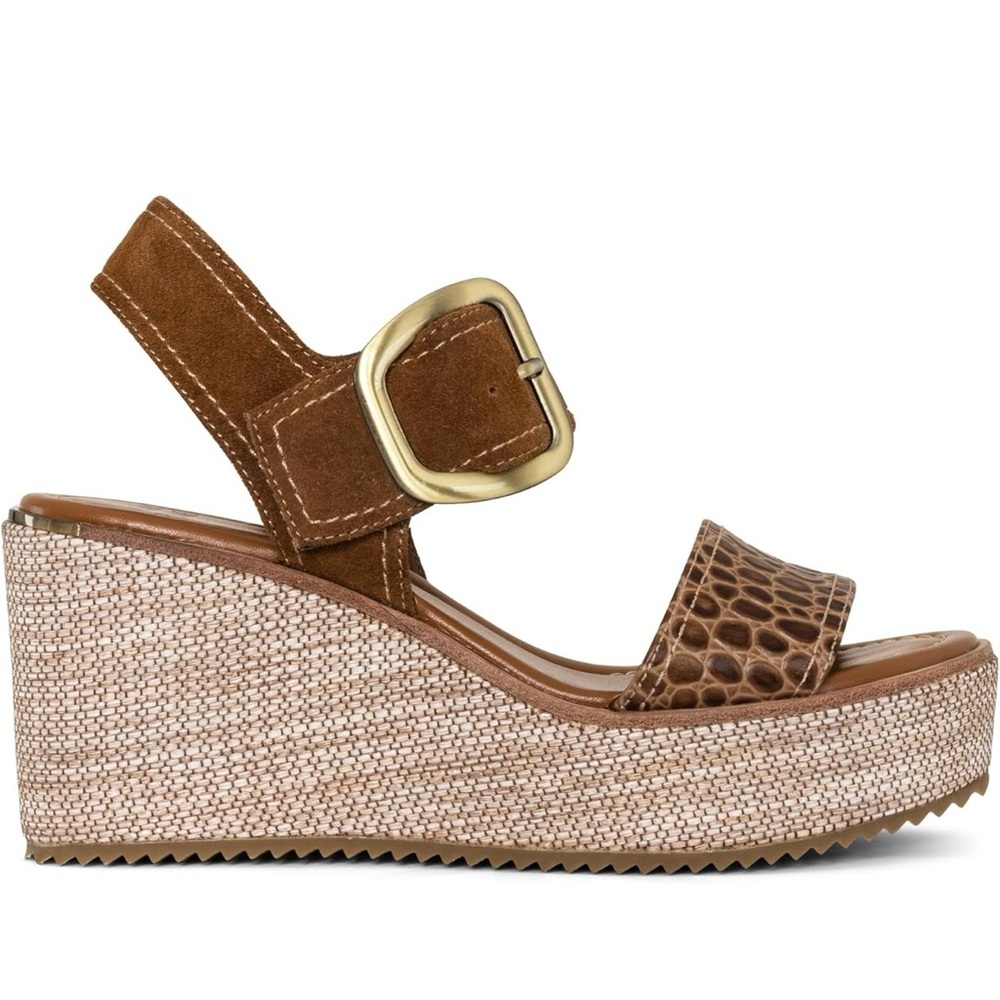 Elegant Tan and Brown Wedge Sandals - Picture 2 of 3